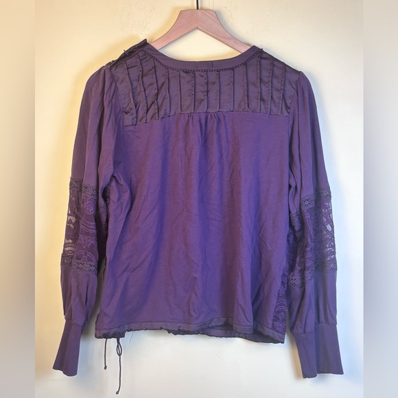 Anthropologie Tiny Purple Lace Mixed Media Long Sleeve Blouse Top Size Large - Picture 4 of 7